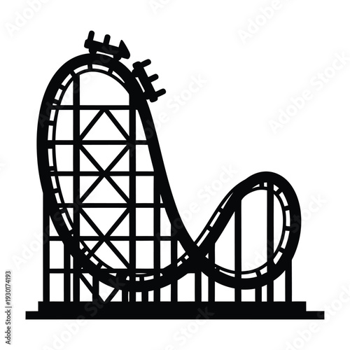 Black silhouette of a roller coaster amusement park