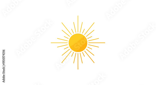 Bright Yellow Sunburst Icon with Rays on White Background - Minimalist Graphic Design