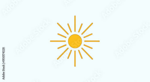 Bright Yellow Sunburst Icon with Rays on Light Blue Background - Minimalist Graphic Design