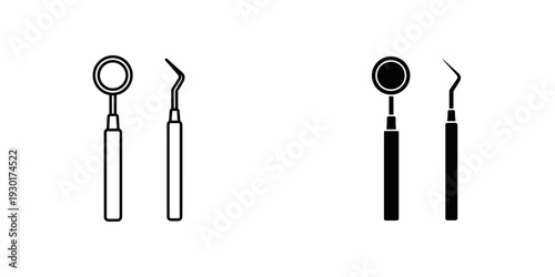 Set of four dental surgical tools isolated on white background for medical and dental care procedures