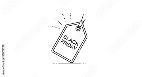 Black Friday Sale Tag Icon, Minimalist Line Art, Shopping Promotion Concept