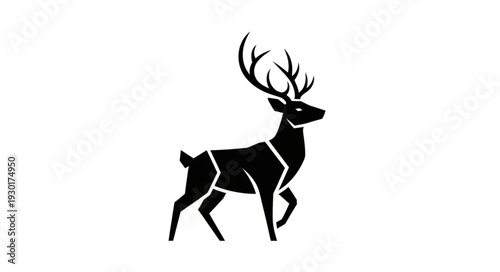 Black Silhouette Deer Illustration Art.