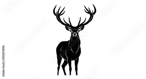 Black Silhouette Deer Illustration Art.