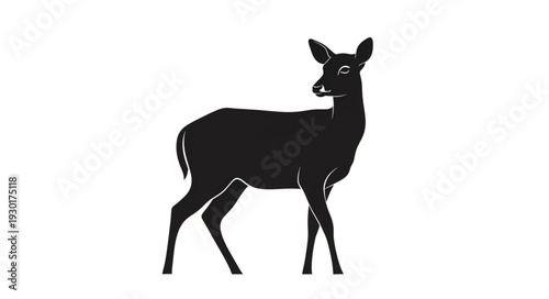Black Silhouette Deer Standing Alone.