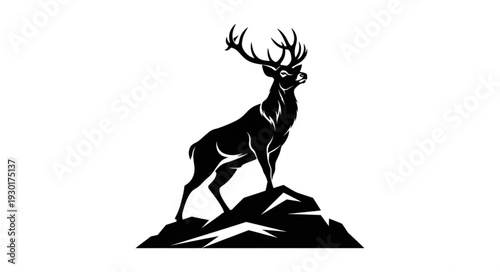 Black Silhouette Deer Standing Mountain.