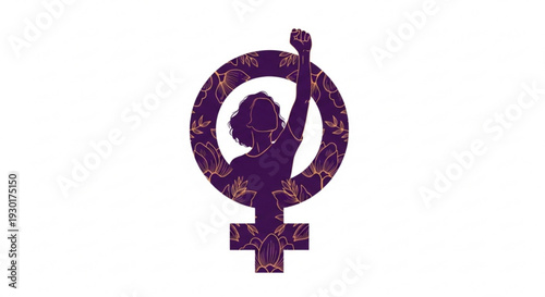 Woman empowerment symbol with floral pattern and raised fist on white background