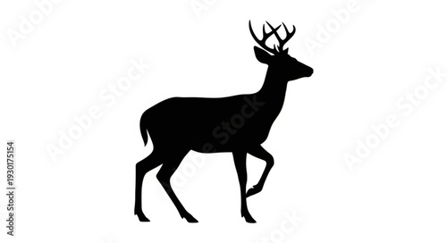 Black Silhouette Deer with Antlers.