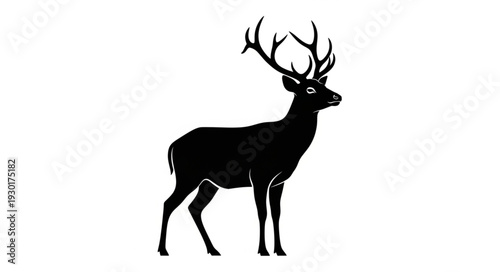 Black Silhouette Deer with Antlers.