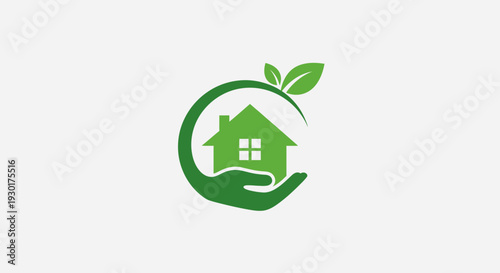 Eco Home Care Logo – Green House Hand Nature Vector Illustration