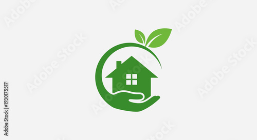 Eco Home Care Logo – Green House Hand Nature Vector Illustration