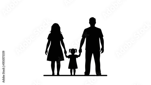 Silhouette of a family holding hands together from behind in a simple illustration
