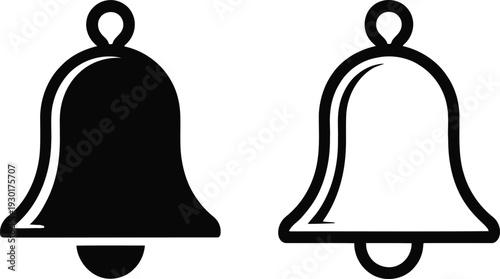 Two bells, one black and one white, hanging side by side. Vector