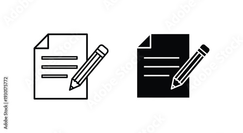 Modern vector illustration depicting a document with text and a writing pencil graphic