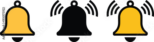 Three bells with one ringing and emitting sound waves Vector