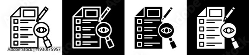 Lens Examination Icon Set In Black And White Filled Style Collection 