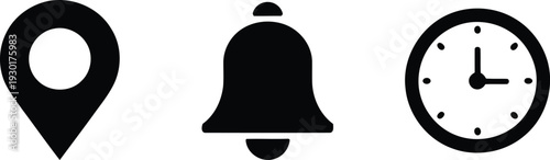 Icons representing location, notification, and time management Vector