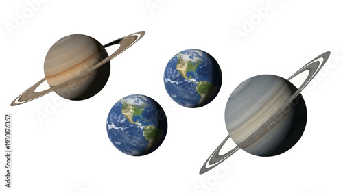 Saturn and Earth planets in space with stunning ring systems