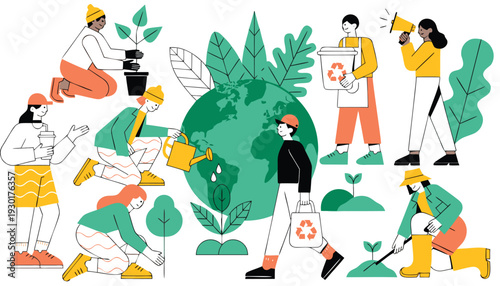 Set of eco-friendly people vector illustrations