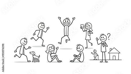 Diverse group of happy people engaging in various joyful activities together