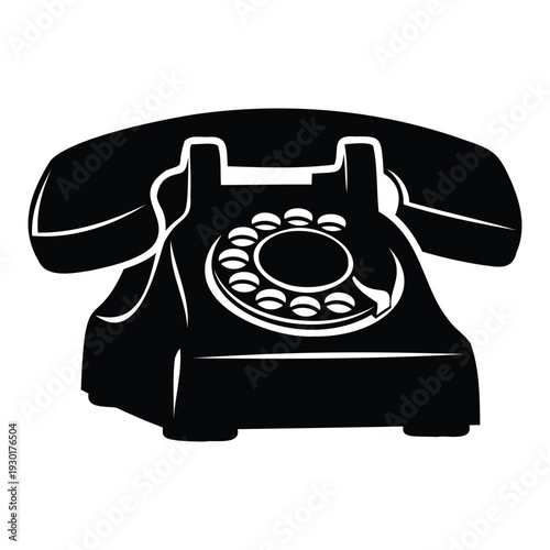 Black Silhouette of a Vintage Rotary Dial Telephone
