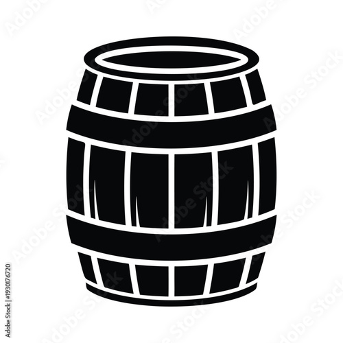 Black silhouette of a wooden barrel on a white background