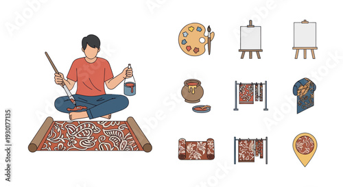 Artist Painting on Traditional Rug.