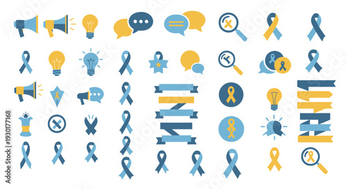 Awareness Ribbons and Icons Set.