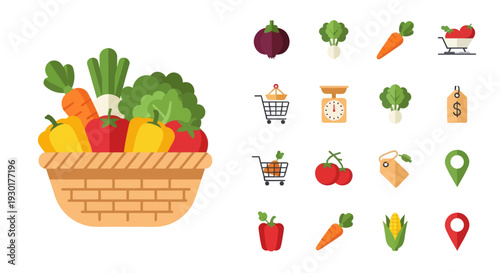 Basket of Fresh Fruits and Vegetables.