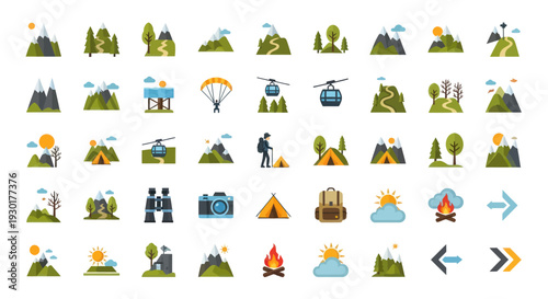 Camping Icons Set for Outdoor Activities.