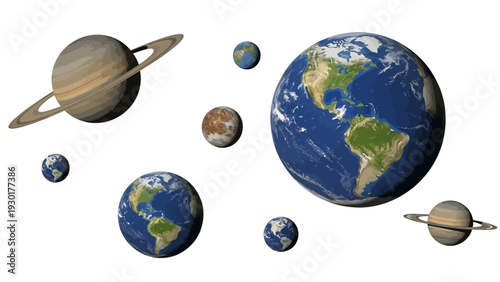 Realistic vector illustration of Earth and Jupiter planets in our solar system