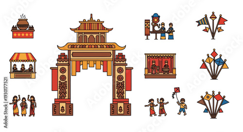 Chinese Temple Gate and Kites.