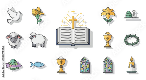 Christian Symbols and Icons Set.