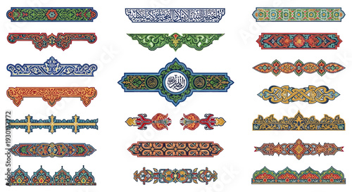 Collection of colorful ornate decorative elements.