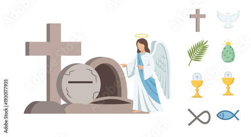 Angel beside Cross and Tomb.