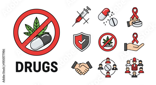 AntiDrug Awareness Icons and Symbols.