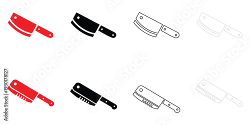 Butcher knife symbol icon vector, meat cutting knife icon vector, silhouette and line art