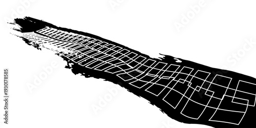 Grunge tire track, wheel braking marks. Truck, car or motorcycle tread pattern silhouette. Auto race, motorsport, speed racing design element. Vector illustration