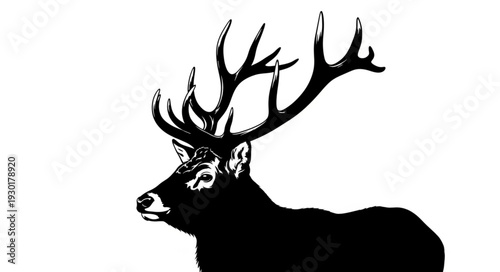 Black Silhouette Deer with Antlers.