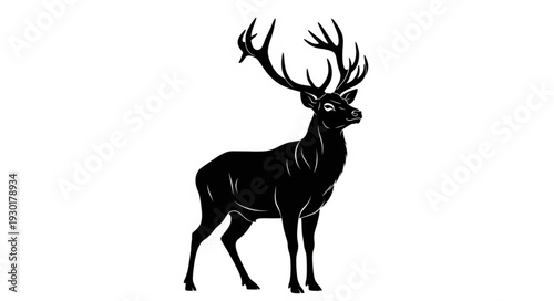 Black Silhouette Deer with Antlers.