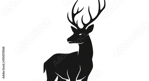 Black Silhouette Deer with Antlers.
