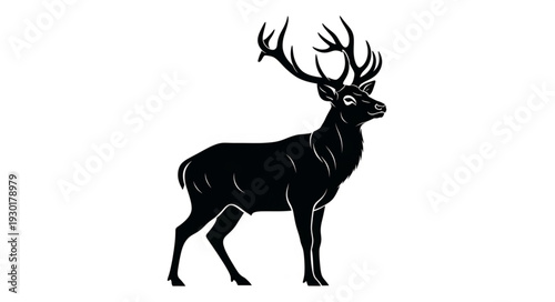 Black Silhouette Deer with Antlers.