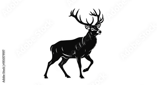 Black Silhouette Deer with Antlers.