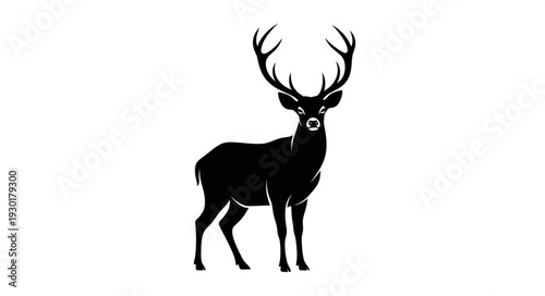 Black Silhouette Deer with Antlers.