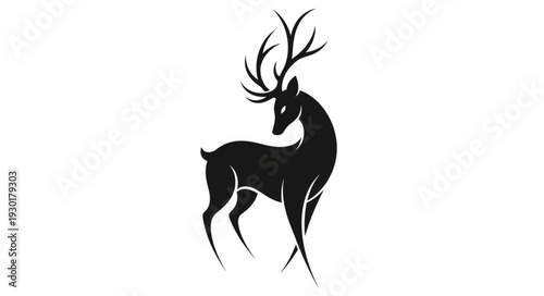 Black Silhouette Deer with Antlers.