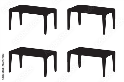 Four identical black silhouettes of chairs against a white background