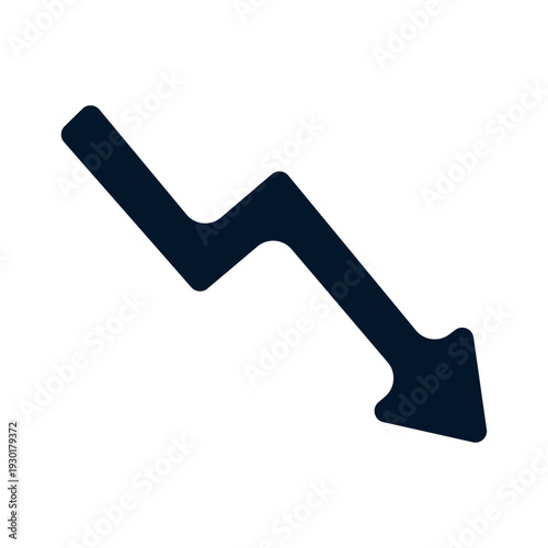 A dark blue downward trending arrow