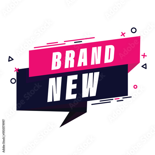 Brand New flat design label fresh arrival badge for product launches and modern retail stickers.