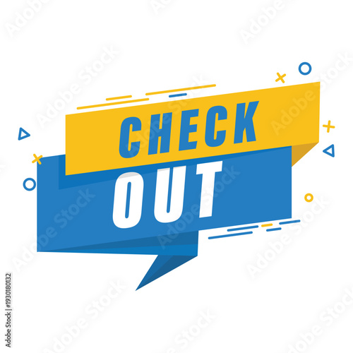 Check Out flat design label shopping cart badge for e-commerce retail and digital checkout stickers.