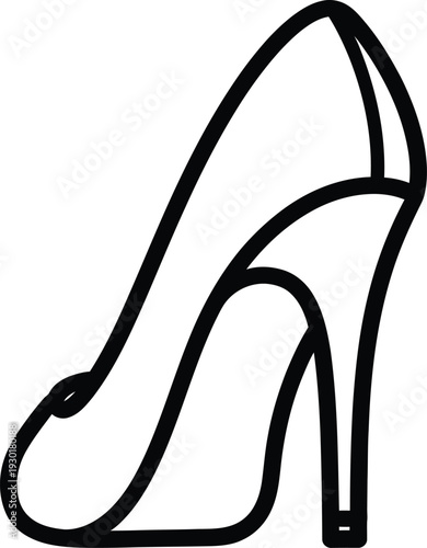 Black and white line art illustration of a classic high-heeled pump shoe for women.
