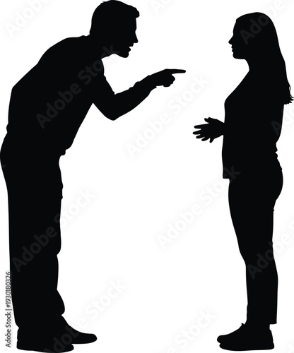 Man and woman arguing in conflict situation silhouette, relationship problem and communication dispute concept isolated on white background